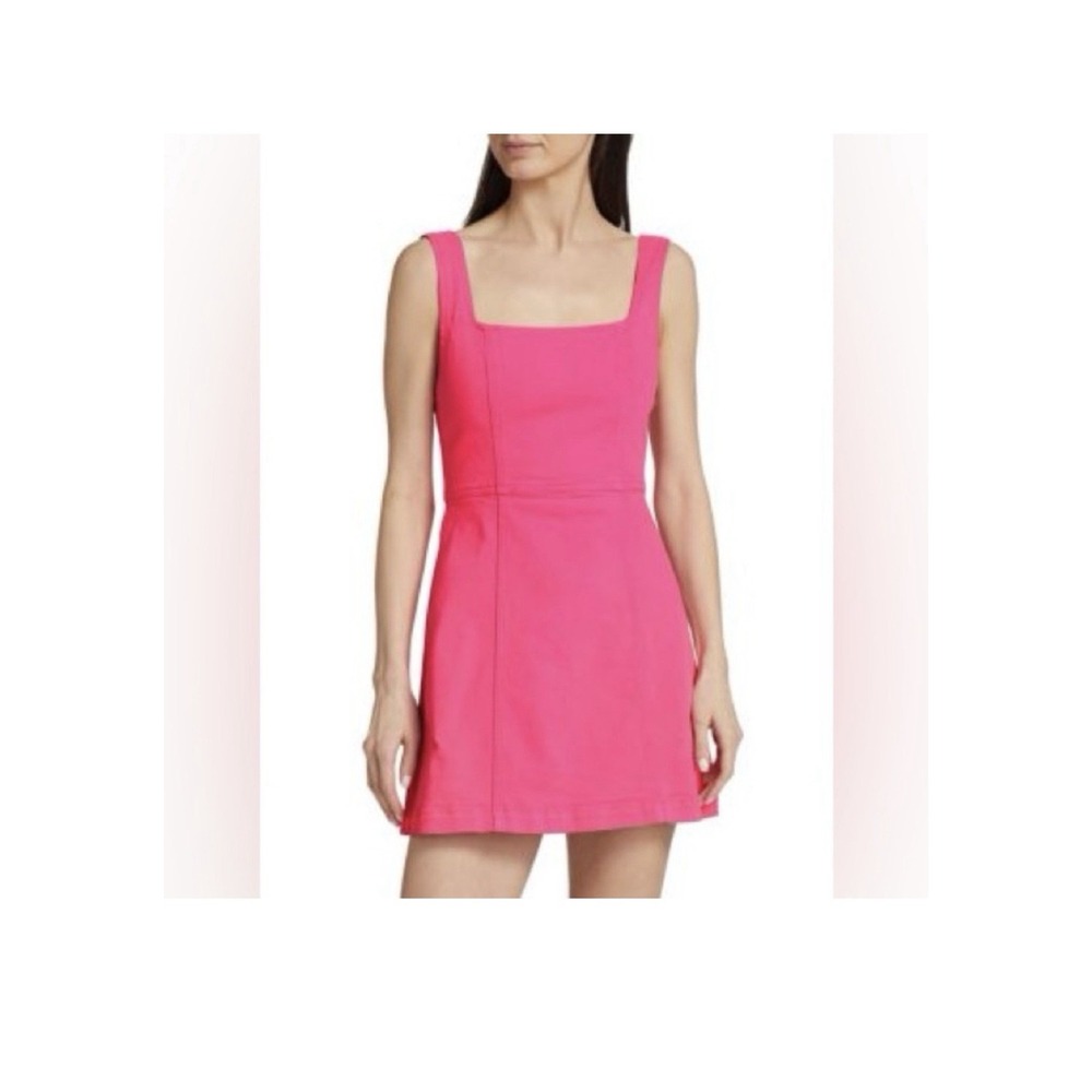 Alice + Olivia Ramsey Denim Jean Mini Dress Candy Pink Square Neck Sz 4 Small